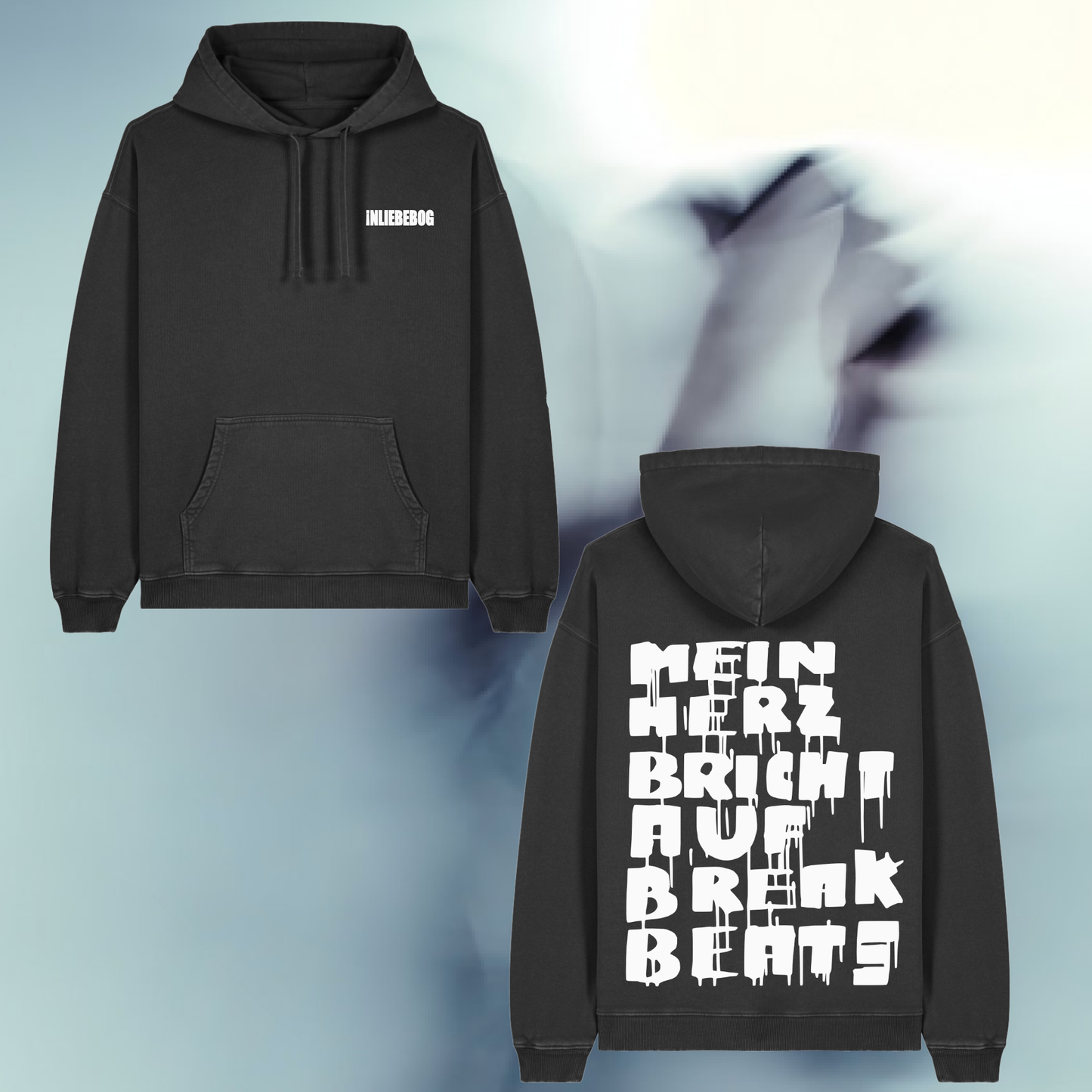 "!NLIEBEBOG" HOODIE BLACK/WHITE