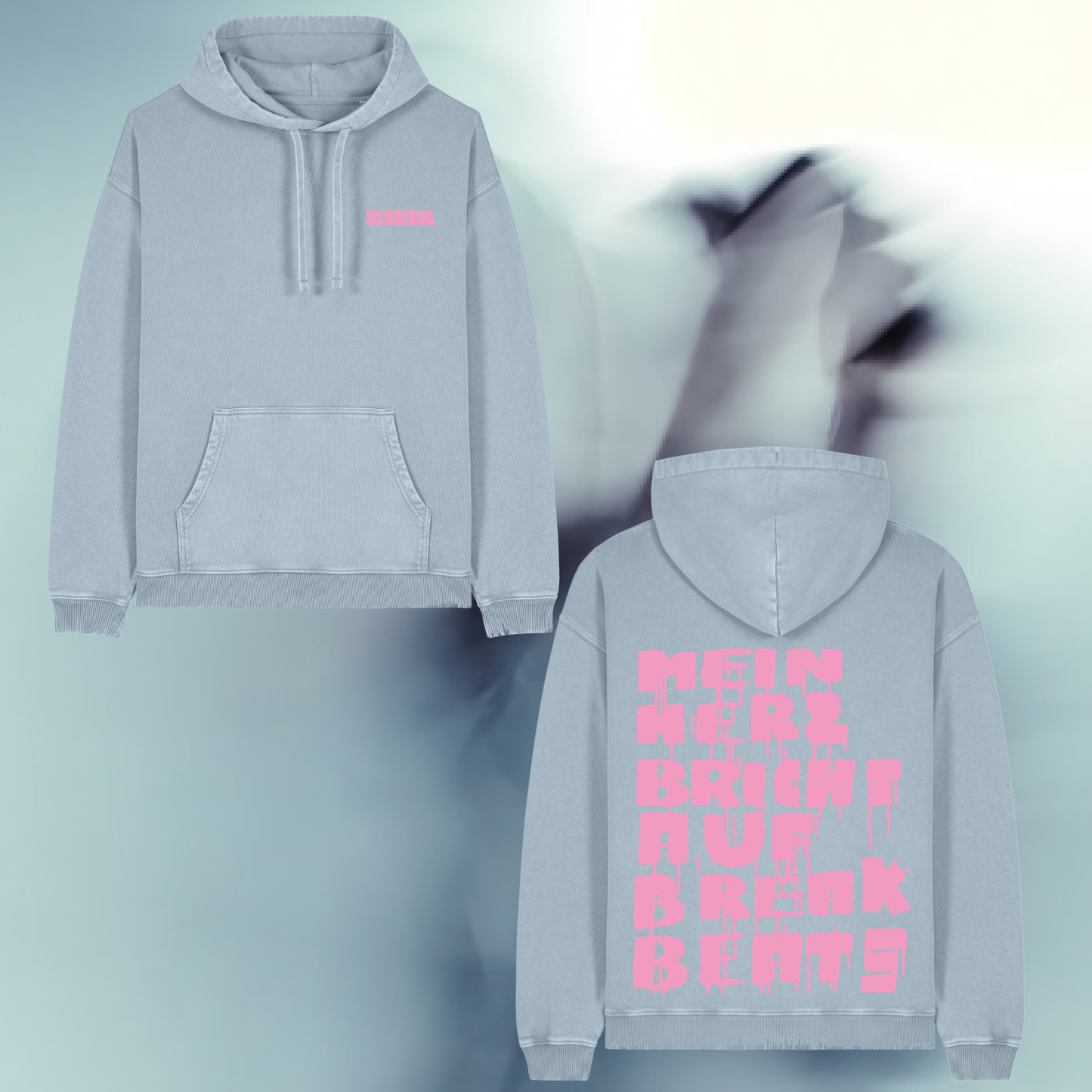 "!NLIEBEBOG" HOODIE BLUE/PINK