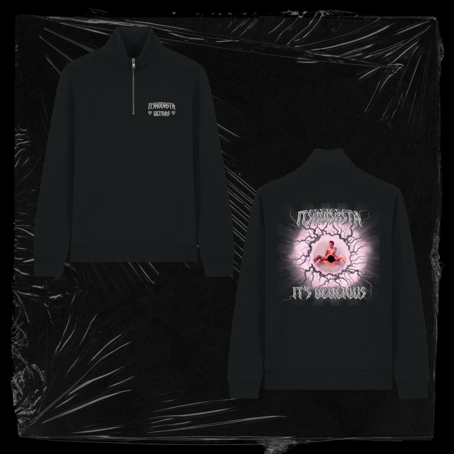 ITSDELICIOUS HALF ZIP CREWNECK BLACK