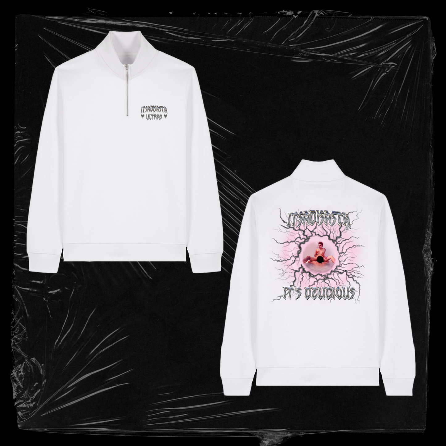 ITSDELICIOUS HALF ZIP CREWNECK WHITE