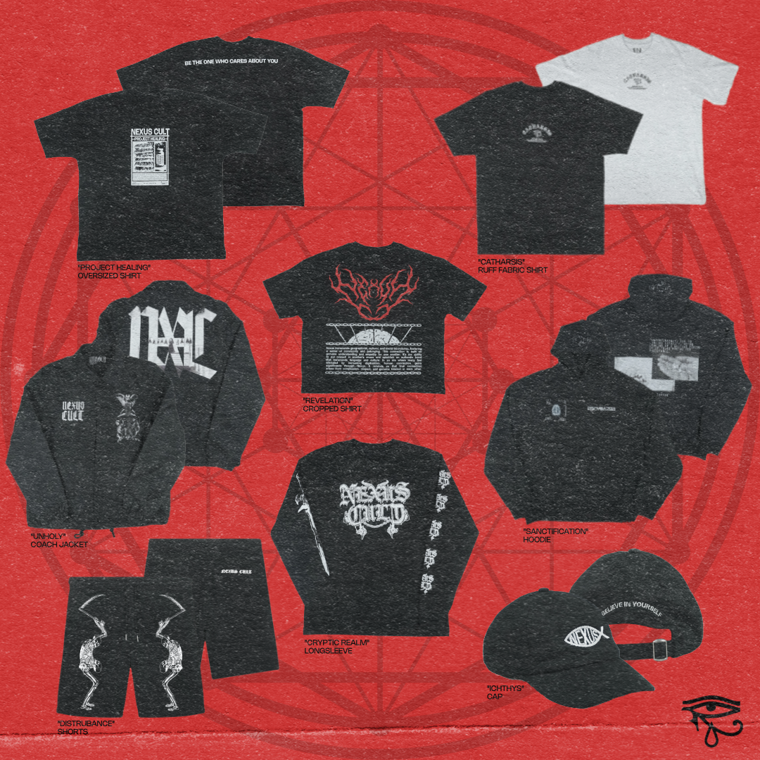 VERSCHIEDENE KLEIDUNGSSTÜCKE AUF ROTEM HINTERGRUND.