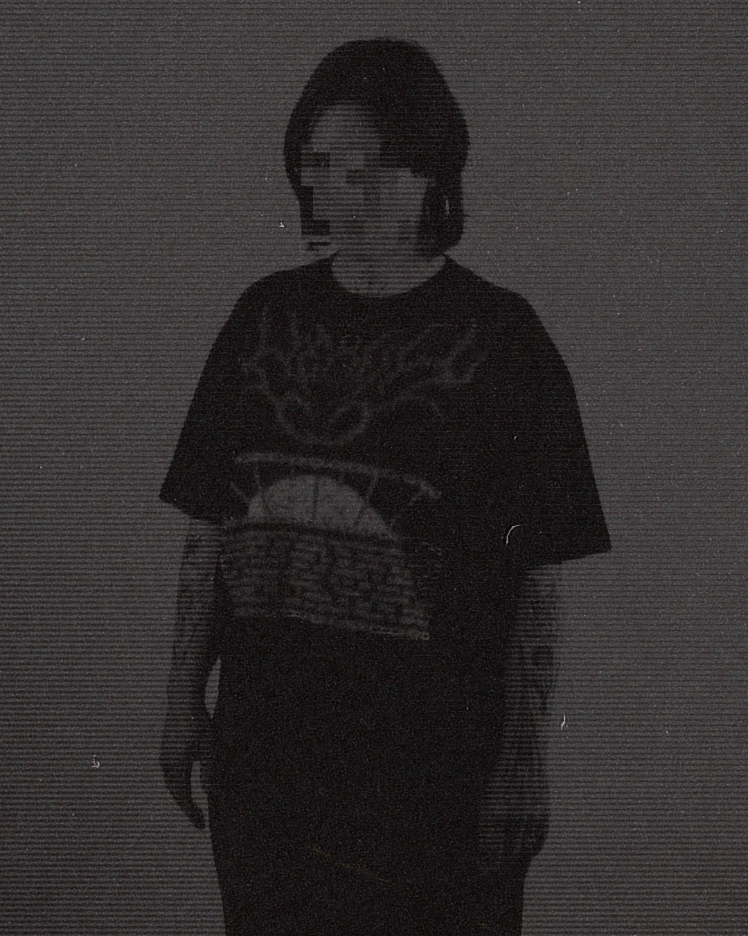 SCHWARZES CROPPED OVERSIZE SHIRT MIT FRONTPRINT